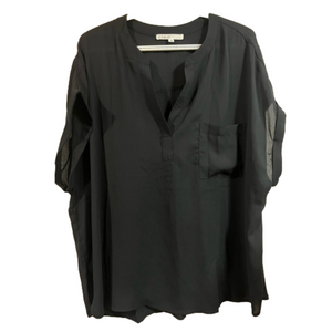 Cleo black sheer v neck top with pocket XXL